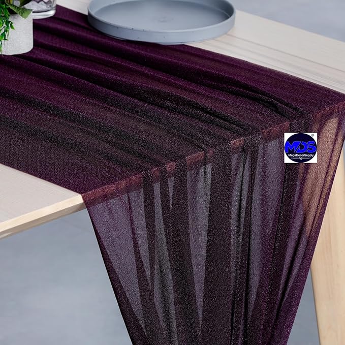 MDS Halloween Chiffon Table Runner - 15 Pack, 29 x 170 Inches, 14ft Each - Sheer Spooky Table Runners for Haunted House Parties, Trick-or-Treat Tables, Witchy Décor, Wedding & Events - Eggplant
