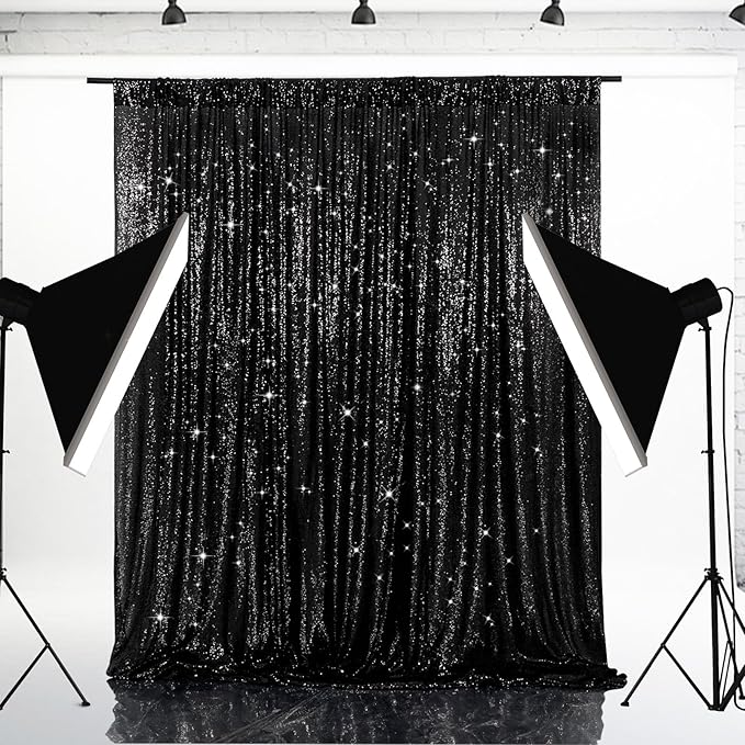 Eternal Beauty Black Sequin Backdrop, 20x10 Ft Halloween Glitter Background Curtains for Shimmer Photography Party Wedding Birthday Back Drop Decor