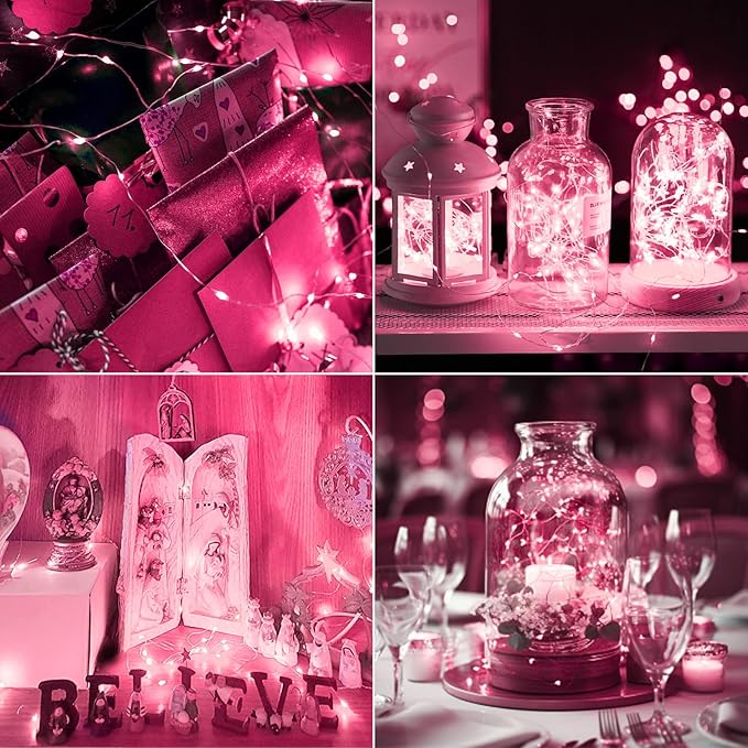 kolpop 6 Pack LED Fairy Lights Battery Operated, Mini Twinkle String Lights Battery Powered Waterproof for Christmas Mason Jars Party,Pink