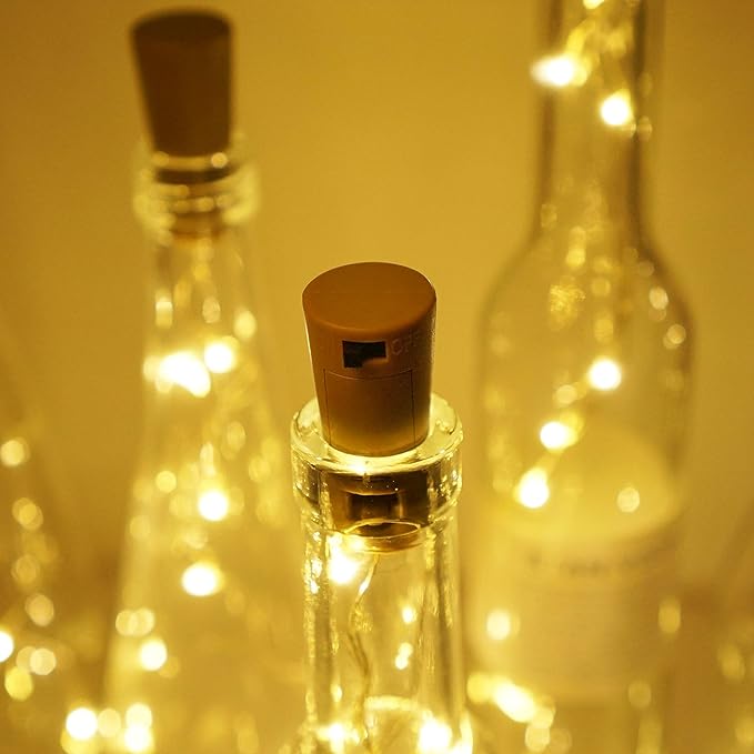 Wine Bottle Lights with Cork, Battery Operated 9 Pack 20 LED Cork Shape Silver Wire Fairy Mini String Lights(No Bottles) for DIY, Party, Decor, Christmas, Halloween,Wedding (9, Warm White)