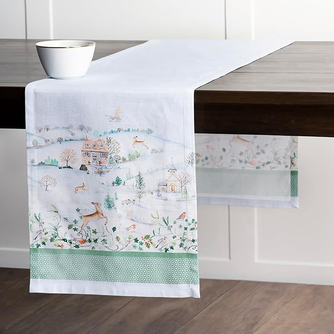 Maison d' Hermine Table Runner 100% Cotton Single Layer Table Runners 72 inches Long for Thanksgiving Christmas Decorations Home Kitchen Dining Party Wedding (Snowy World, 14.5" x 72")