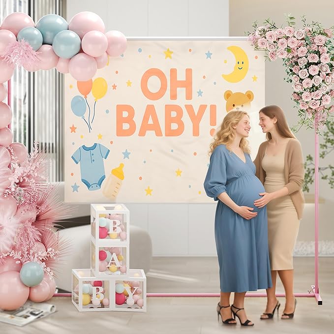 Walensee 7.9FTx6.6FT Pink Wedding Arch Backdrop Stand, Adjustable Square Metal Arch Frame for Ceremony Party Birthday Baby Shower Bridal AnniversaryGarden Balloon Photo Decoration
