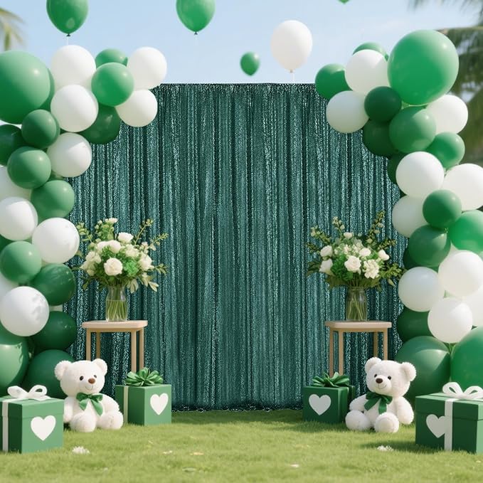 Dark Green Sequin Backdrop Curtain 2 Pieces 2FTx8FT Glitter Photography Backdrop for Party Wedding Birthday Christmas Decorations