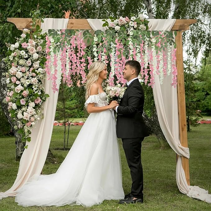 48 Pcs of Wisteria Hanging Flowers, 3.75 Ft Fake Flower Strings, Artificial Wisteria Flowers Hanging Garland for Backdrop, Wedding, Ceremony, Garden and Home Wall Decoration(White)