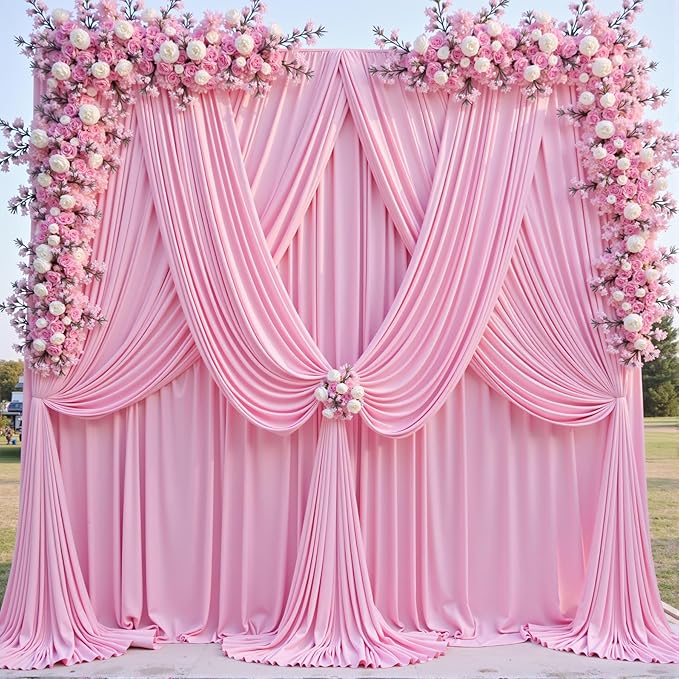 30ftx10ft Pink Backdrop Curtains for Party Background, Wrinkle Free Pink Photo Curtains Backdrop Drapes 6 Panels Back Drop Cloth for Wedding Birthday Photography Baby Shower Decor