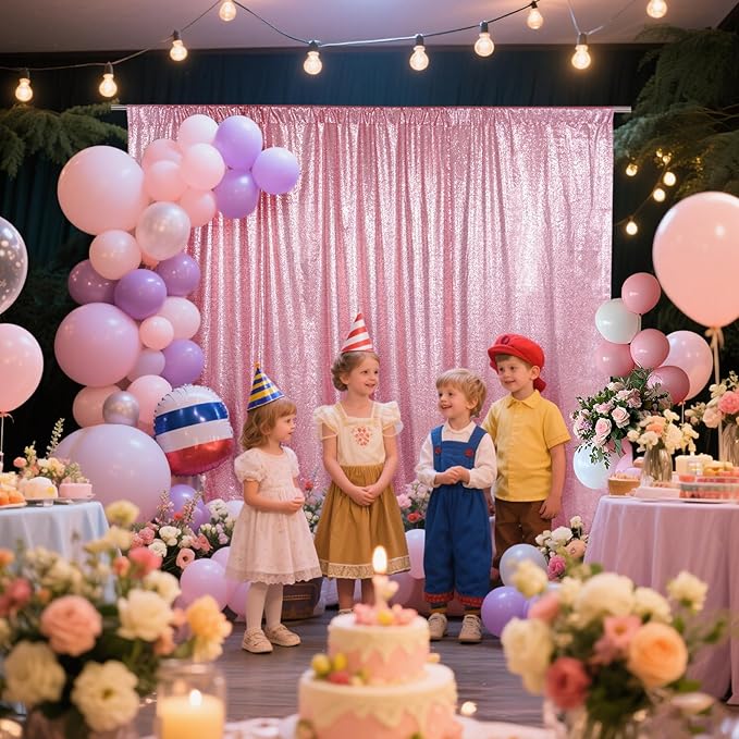 SquarePie Sequin Backdrop Curtain Not See Through Thick Glitter Background for Party 7FT x 7FT Fuchsia Pink