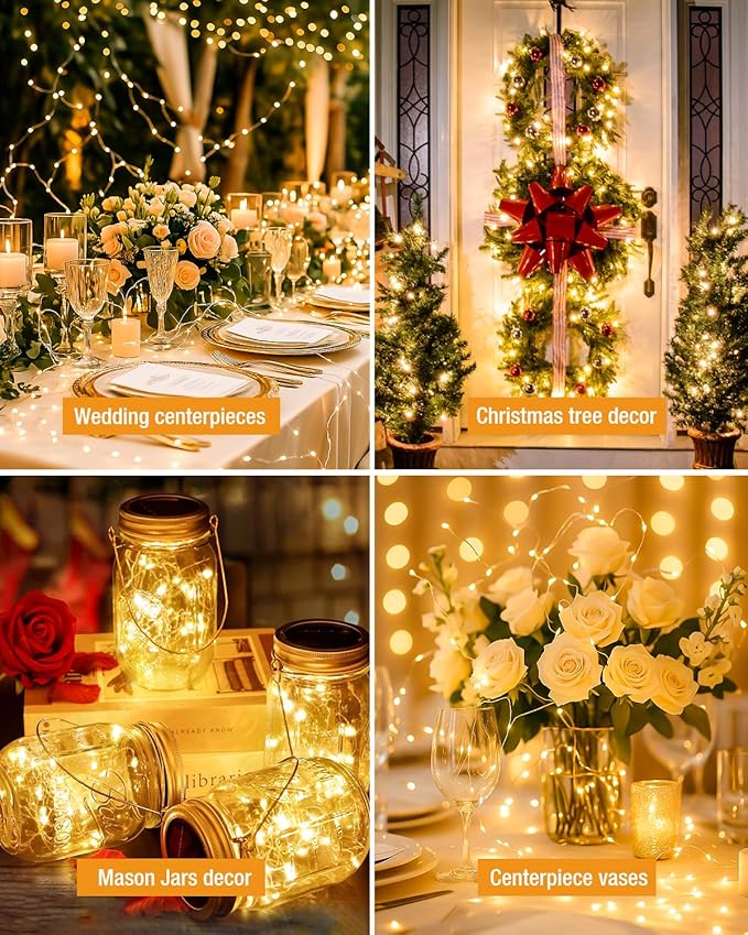 btfarm 100 Pack Fairy Lights Battery Operated, 7FT 20 LED Mini String Lights Waterproof Silver Wire for Mason Jars Centerpiece Table Crafts Bedroom Christmas Decoration, Warm White