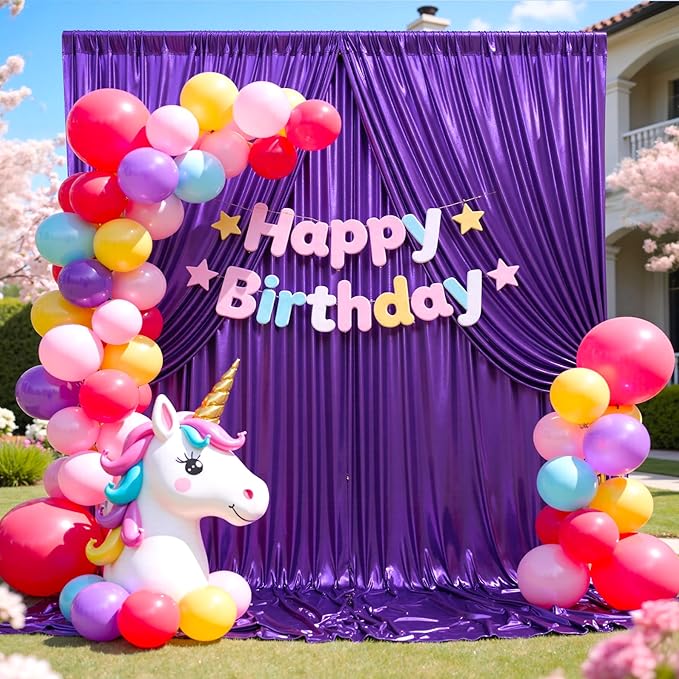 10x10 ft Glitter Purple Backdrop Curtain for Parties, Wrinkle Free Thick Purple Sequin Backdrop, 2 Panels 5×10FT Shimmer Photo Backdrop Drapes for Themed Party Wedding Photographs Background