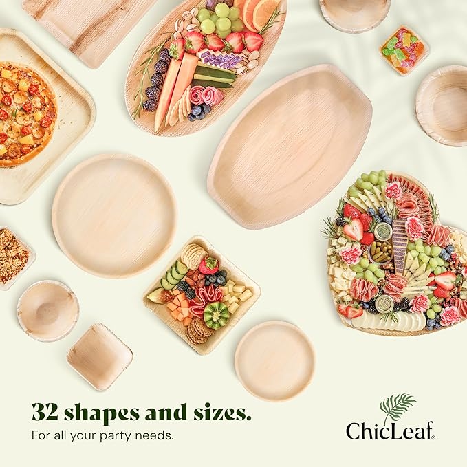 Chic Leaf Square Palm Leaf Tableware - 10" & 7", Pack of 24 - Durable Bamboo Disposable Dinnerware - Eco-Friendly Compostable Plates - Versatile Party & Appetizer Plates