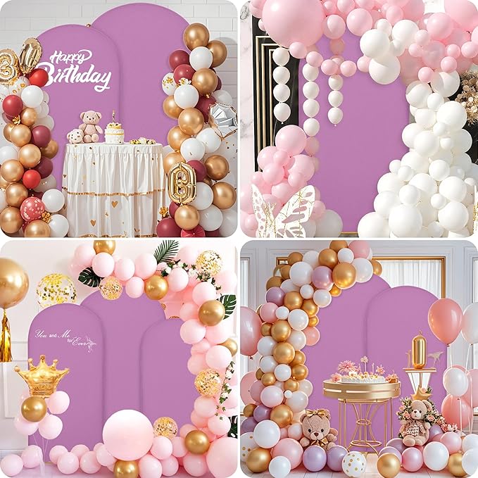 Wedding Arch Covers Arch Backdrop Cover Arch Stand Covers 7.2FT 6.6FT 6FT Set of 3 Arch Cover Spandex Fabric Stretchy Backdrop for Wedding Birthday Party Decoration Baby Shower (Lilac)