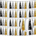 4P Black Gold Silver Foil Fringe Tassel Banner Garland Metallic Tinsel Streamers Wall Hanging Curtain Backdrop Banner for Parade Floats, 2024 Graduation Decorations, New Years Decorations, Father' Day