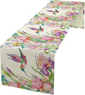 Hummingbird Table Runner,Pink Floral Country Style Table Runner for Kitchen Dining Table Home Party Decoration 13x60 Inch