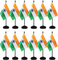 12 Pack India Desk Flags Set, Indian Small Mini Table Office Flags with 12" Solid Black Pole, 8.2 x 5.5 Inches, Home and Office Decoration, Festival Celebrations
