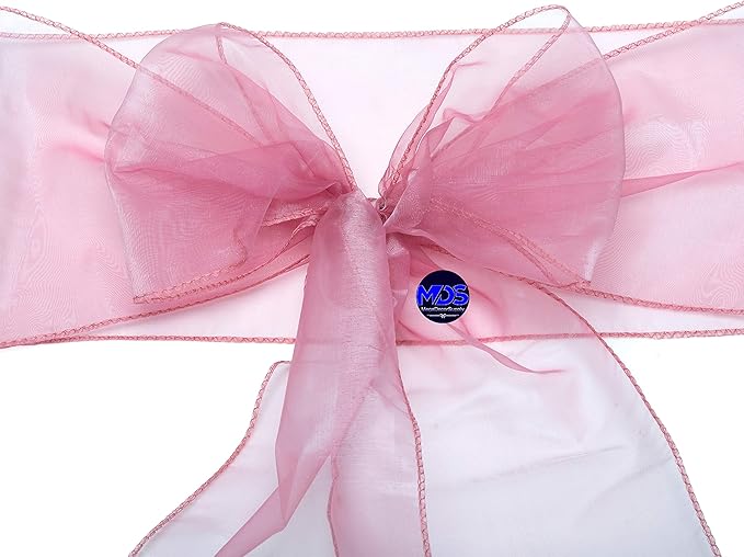 MDS Pack of 75 PCS Organza Chair Sashes Wider Dining Chair Bows Ribbon Tie Back for Wedding Party Birthday Bridal Shower Reception Event Banquet Home Chair Cover Decoration - Dusty Pink