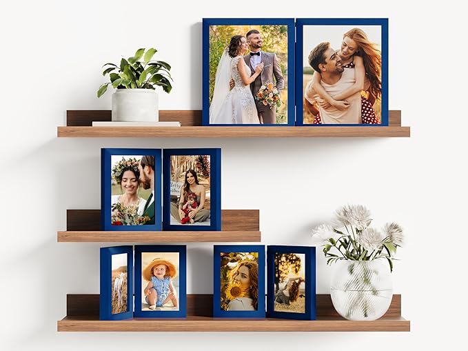 decorUhome Double 8x10 Picture Frame Vertical, Engineered Wood Bifold Photo Frame with Plexiglass for Tabletop Display, 8x10, Royal Blue