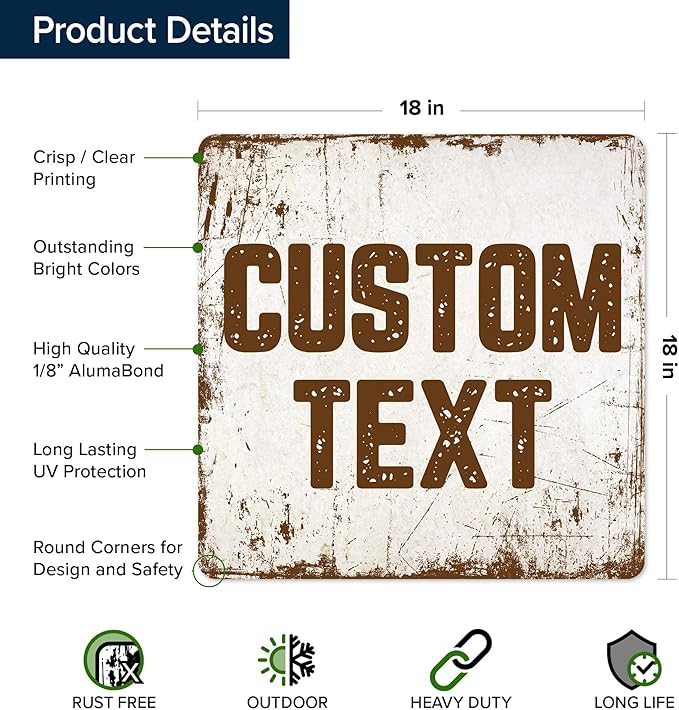 Custom Sign, Custom Street Sign, 11 Font Colors, 13 Font Styles, 4 Hole Options, 22 Sizes, 18x18 Inches, Rust Free DiBound, Fade Resistant, Made in USA by My Sign Center (Rustic)