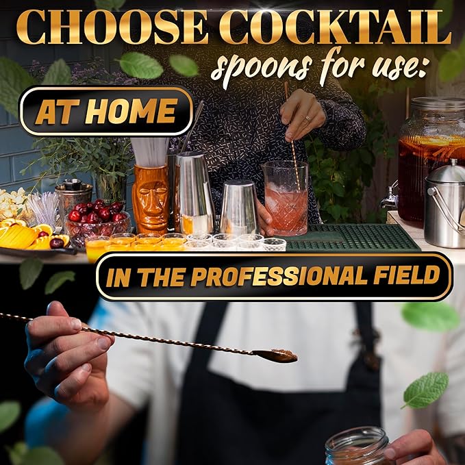 4 Pcs Bar Spoon Cocktail Mixing Spoon Set – Rose Gold Spoons with Elegant Twisted Spiral Handle, Good for Cocktails, Iced Tea, and Coffee Drinks – Durable Stylish Stainless Steel Stirring Spoons