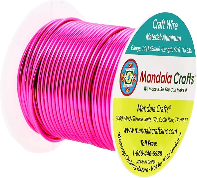 Mandala Crafts 14 Gauge Anodized Aluminum Craft Wire for Jewelry Making - 60 FT Colored Flexible Hot Pink Wire - Bendable for Bonsai Armature Crafting Sculpting