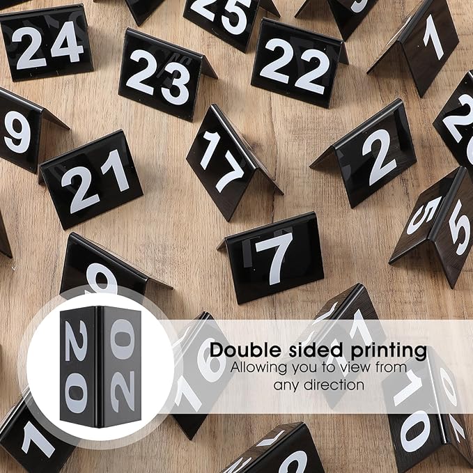 Table Numbers 1-25 Acrylic Double Side Numbered TableS Tents Plastic Restaurant Wedding Tables Number Table Tent Numbers Cards Signs for Party Banquets Wedding Reception (Black, White)