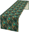 Peacock Feather Table Runner,Retro Aesthetic Green Table Runner for Home Kitchen Dining Party Indoor Outdoor Decoration 13x90 Inch