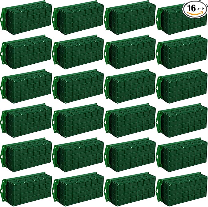 Boao 16 Pieces Floral Foam Cage Holder with Floral Foam for Fresh Flowers Cage Bowl for Table Centerpiece Flower Arrangement, Rectangle, 11.8 x 4.7 x 3.1 Inch