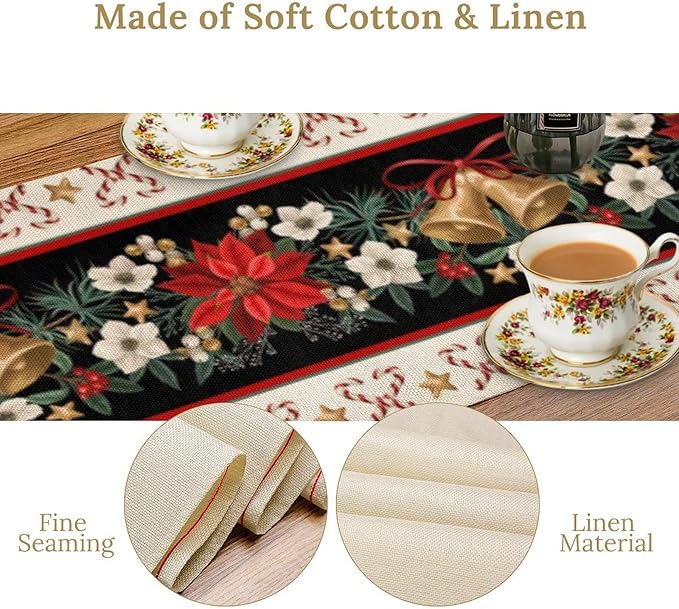 Christmas Table Runner, Xmas Holiday Seasonal Winter Table Cloth Kitchen Dining Table Decoration for Home Party Decor 13x120 Inch