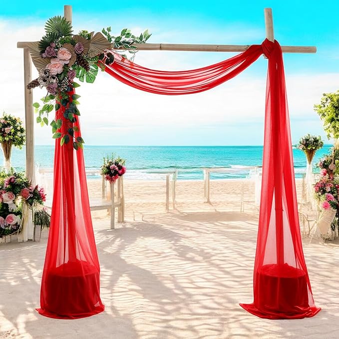 MDS Halloween Chiffon Draping Fabric - 2 Panel, 30" Wide x 100ft Long - Sheer Spooky Arbor & Canopy Drapery for Haunted House Backdrops, Party Ceilings, DIY Costumes & Themed Events - Red