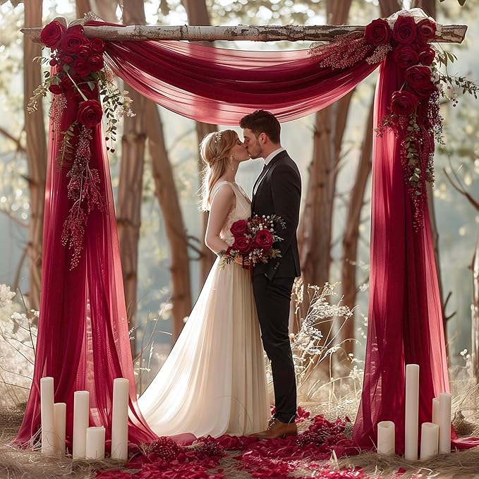 Burgundy Wedding Arch Draping Fabric 1 Panel 30'' x 20FT Burgundy Drapes Sheer Fabric Backdrop Curtains for Wedding Ceremony Birthday Party Bridal Shower Decoration