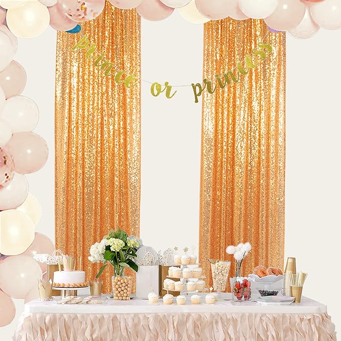 ShinyBeauty Gold Sequin Backdrop 2FTx8FT 8 Pieces Photography Backdrops Baby Shower Backgrounds Sequins Fabric Golden Shimmer Curtains for Party,Outdoor,Wedding Decor Sparkle Curtain Panels