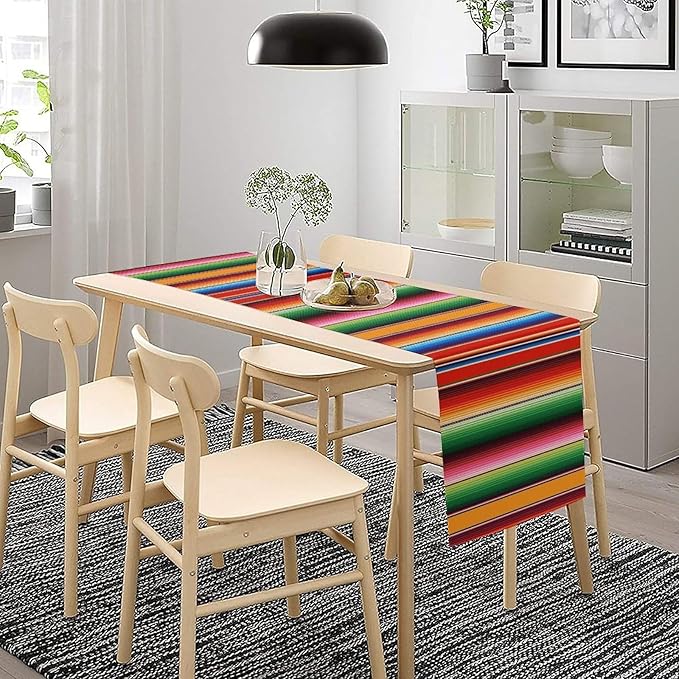 Mexican Table Runner,Colorful Stripe Art Table Runner for Kitchen Dining Table Home Party Decoration 13x90 Inch