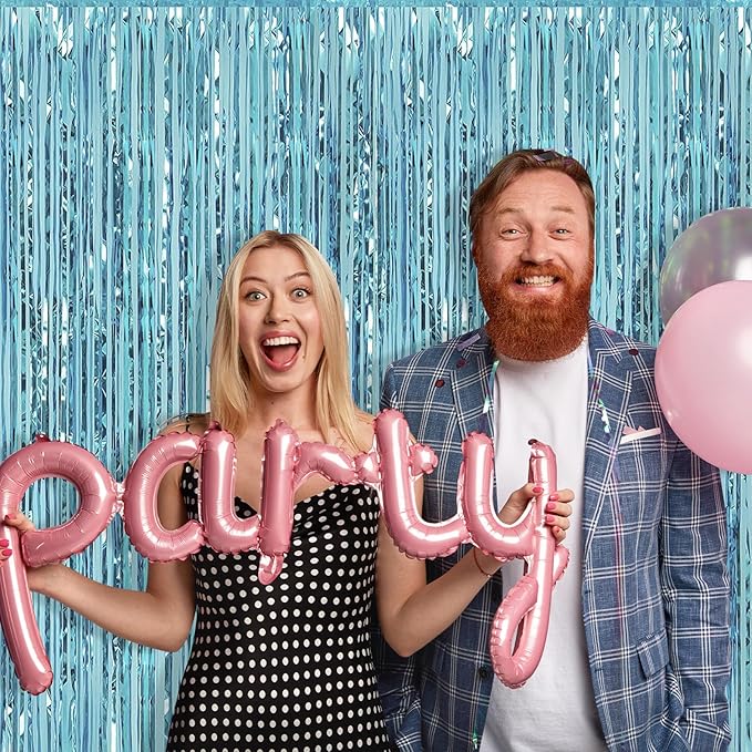 5 Pack Blue Foil Curtain Backdrop 3.2ft x 9.8ft Metallic Tinsel Foil Fringe Curtains Streamer Photo Booth Backdrop for Birthday Party Engagement Bachelorette Party Decorations (Light Blue)