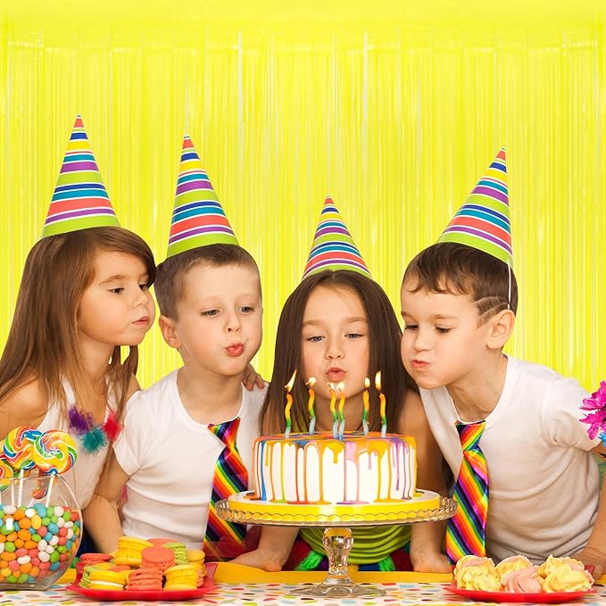 10 Pack Yellow Foil Curtain Backdrop 3.2ft x 8.2ft Macaron Tinsel Foil Fringe Curtains Streamer Photo Booth Backdrop for Birthday Party Baby Shower Engagement Wedding Holiday Decor (Macaron Yellow)