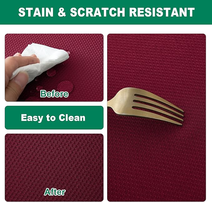 Biscaynebay Textured Fabric Christmas Square Table Cloth 60x60 Square, Burgundy Water Resistant Tablecloths for Dining, Kitchen, Wedding, Parties etc. Machine Washable