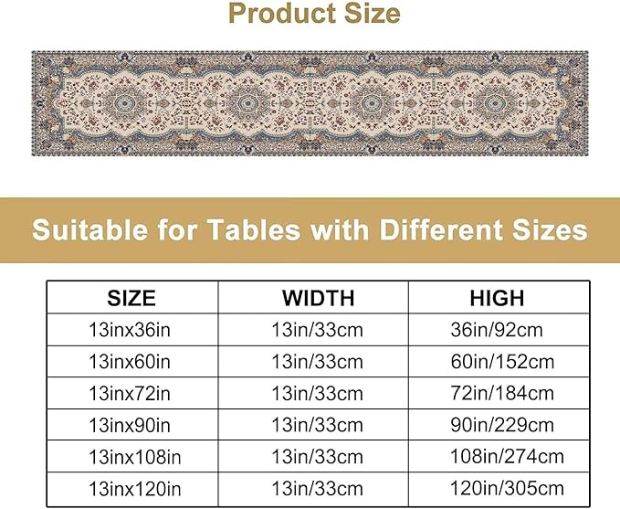 Boho Vintage French Table Runner,Retro Flower Rustic Country Style Floral Print Pattern for Home Kitchen Table Decor Dining Coffee Room Garden Party Decor 13x120in