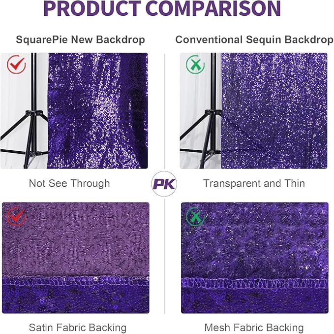 SquarePie Sequin Backdrop Curtain Non-Transparent Sparkly Background for Wedding Party 2FT x 8FT Purple 2 Panel