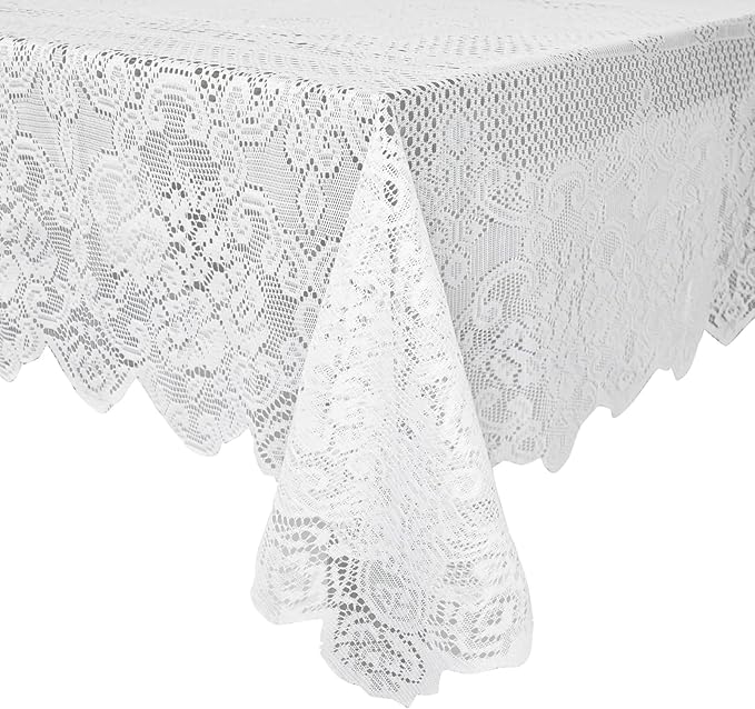 Juvale Lace Tablecloth - 60 x 97-Inch White Rectangular Table Cloth - Vintage Floral Scalloped Edge Elegant Dainty Tea Party Tablecloth & Wedding Reception Decor (Pack of 2)