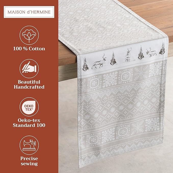 Maison d' Hermine Table Runner 100% Cotton Double Layer Table Runners 72 inches Long for Thanksgiving Christmas Decorations Home Kitchen Dining Party Wedding (Cozy Christmas, 14.5" x 72")