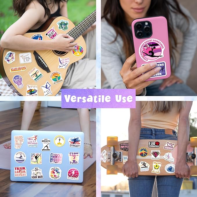 200PCS Gymnastics Stickers for Girls, Motivational Gymnastics Vinyl Stickers for Laptops Water Bottles Notebooks Goodie Bags Party Favors Team Rewards