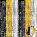 6 Pack Black Gold Silver Foil Fringe Curtain Backdrop, 3.28Ft x 8.2Ft Metallic Tinsel Foil Fringe Streamer Curtains for Photo Booth, Birthday, Wedding, New Year Party Decorations