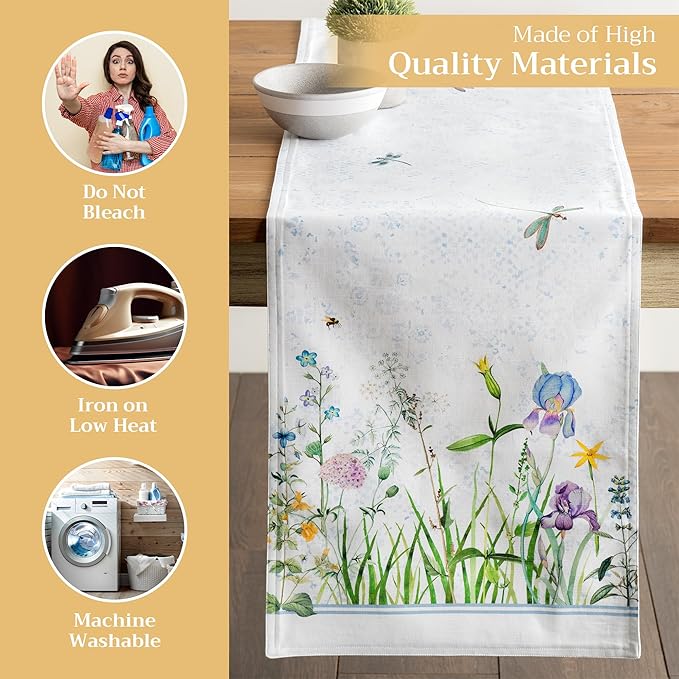Maison d' Hermine Table Runner 100% Cotton Double Layer Table Runners 108 inches Long Decorative for Home Kitchen Dining Party Wedding Bridal Shower Spring Summer (Fleurs De Mai, 14.50" x 108")