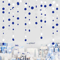 46 Feet Navy Blue White and Silver Circle Dots Garland Royal Blue Hanging Paper Polka Dots Streamer for Birthday Wedding Bridal Baby Shower Nautical Ahoy Achor Pirate Theme Party Decorations Supplies