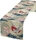 Japanese Table Runner Oriental Tradition Kio Fish Art Printed Burlap Runner Home Kitchen Dining Table Living Room Decor Fabric 1 Panel W13xL70in