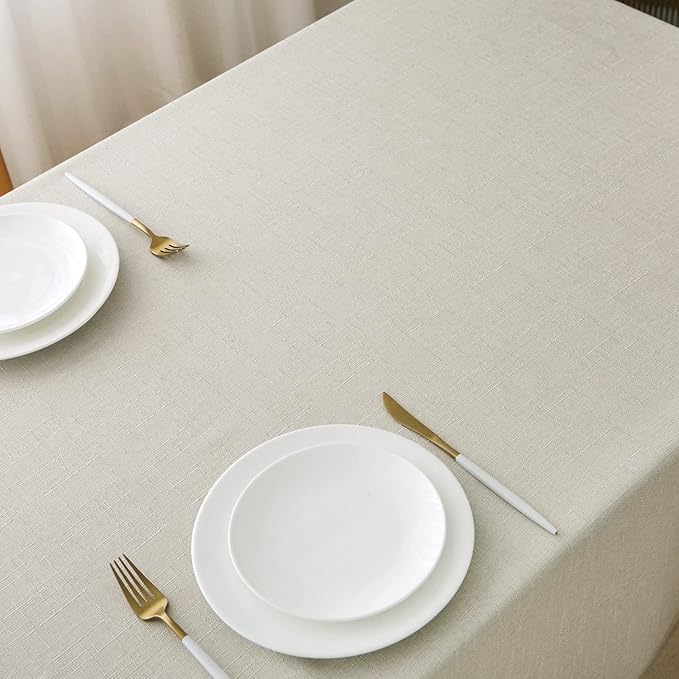 NLMUVW Linen Tablecloth for Rectangle Tables 108 Inch Linen Textured Table Cloth 6 FT Water Resistant Farmhouse Table Cover for Kitchen Dining Party, 54 x 108 Inch