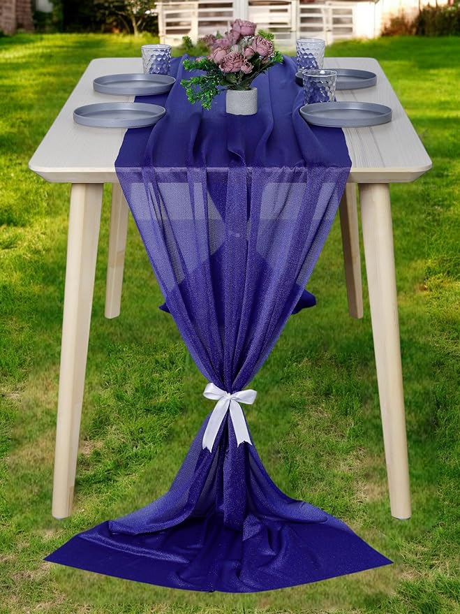 MDS 2 Pack 10ft Chiffon Table Runner 29 x 120 Inches Sheer Wedding Runner Romantic Rustic Table Runner for Wedding Decorations, Birthday Parties, Bridal Shower Party Arch Decor - Royal Blue