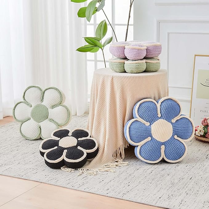 Flower Pillow, Soft Flower Decorative Throw Pillow, Cute Daisy Flower Shaped Seating Floor Cushion Room Décor Plush Pillows for Sofa Couch Bed (13.7 Inch, White)