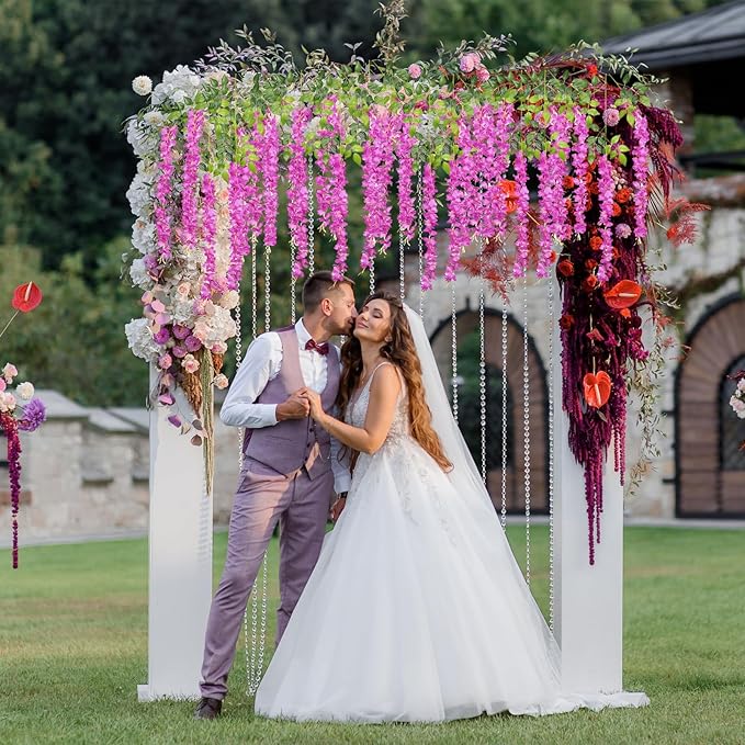 12 Pack Purple Red Wisteria Hanging Flowers Garland, 3.77 Feet Artificial Flower Vines, Fake Wisteria, Artificial Vines Hanging Garland for Backdrop Outdoor Yard Garden Decor