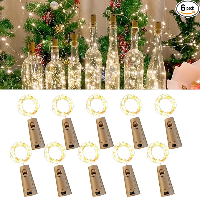 10 Pack Wine Bottle Lights with Cork, 20 LEDs, 6.6 Ft, Fairy Mini String Lights for DIY Jar Halloween, Christmas, Party Decoration, Wedding Listing (10 Pack, Warm White)