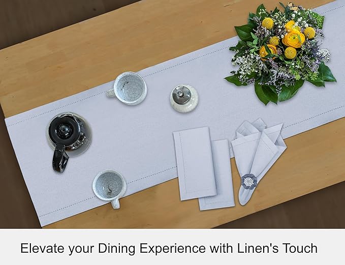 Ruvanti Linen Table Runner 60 Inches, Classic Hemstitch, Washable, Reusable, Non-Slipping, Stain Resistant- Perfect for Parties, Weddings, Dinners, Thanksgiving, Christmas, Indoor use – Arctic Ice