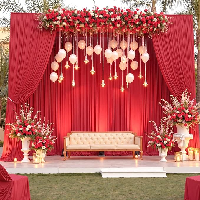 30×12ft Wrinkle Free Red Backdrop Curtain for Wedding Parties,6 Panels 5×12ft Long Soft Silky Polyester Backdrop Drapes Red Photo Back Drop Curtains for Photography Stage Christmas Background Cloth