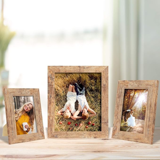5x7 Picture Frame Set of 4, High Definition Real Glass Rustic Brown Frame, 5 x 7 Wood Photo Frames for Tabletop Display and Wall Mounting